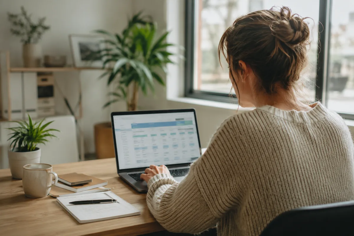 Entrepreneur assis à son bureau face à plusieurs devis de mutuelles santé étalés sur une table