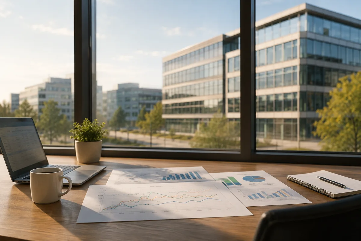 Vue d'ensemble d'un immeuble de bureaux soumis aux obligations du décret tertiaire en milieu urbain