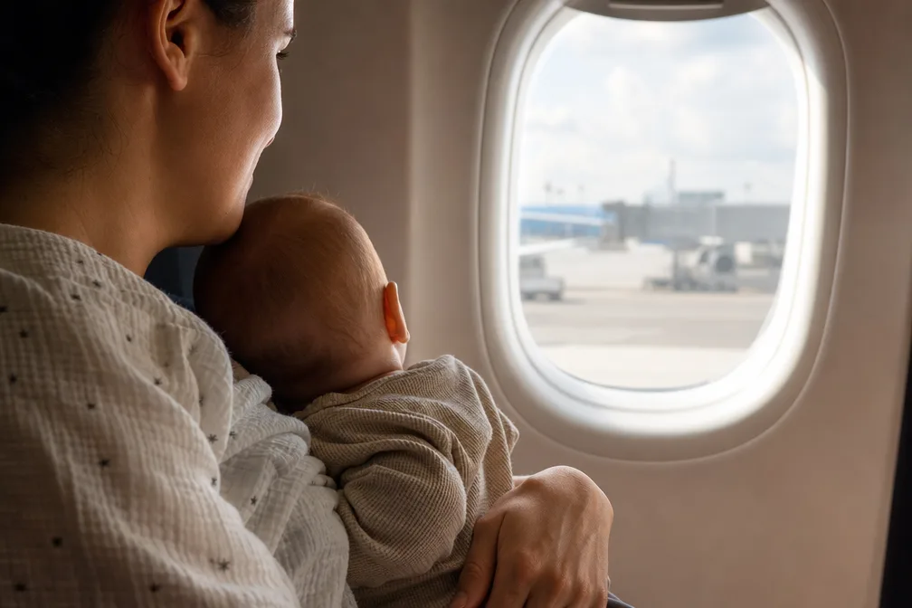 Partir à Bali avec un bébé de 4 mois : ce que personne ne vous dit vraiment Gros plan sur une crème solaire minérale et un chapeau de bébé posés sur une serviette de plage à Bali