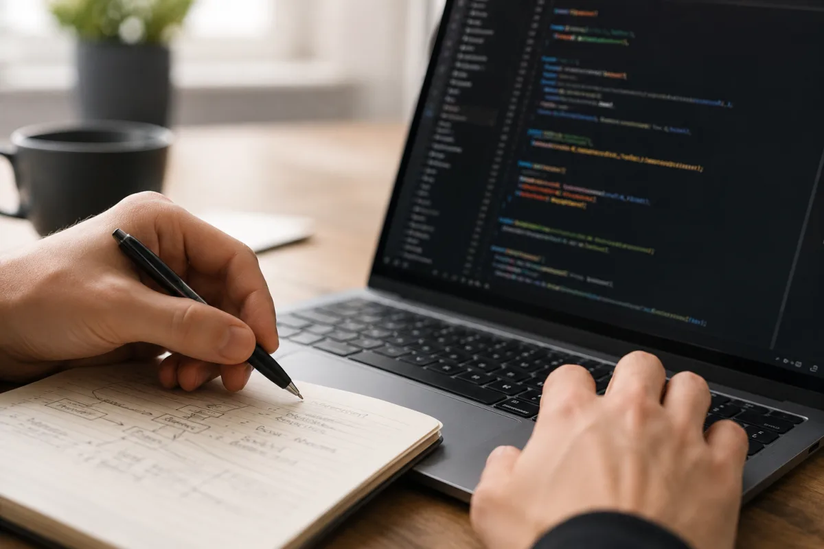 Gros plan sur les lignes de code informatique affichées sur un écran sombre de développeur