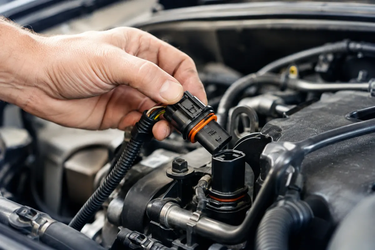 Une main tient un multimètre pour tester la résistance d une bougie de préchauffage automobile
